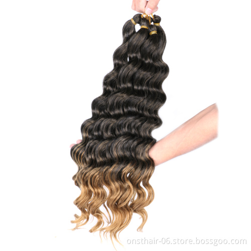 20" Synthetic Ombre Brazilian Ocean Wave Hair Bulk Crochet Braids Hair Extensions 80g/pack Deep Curly Bundle Twist Hair